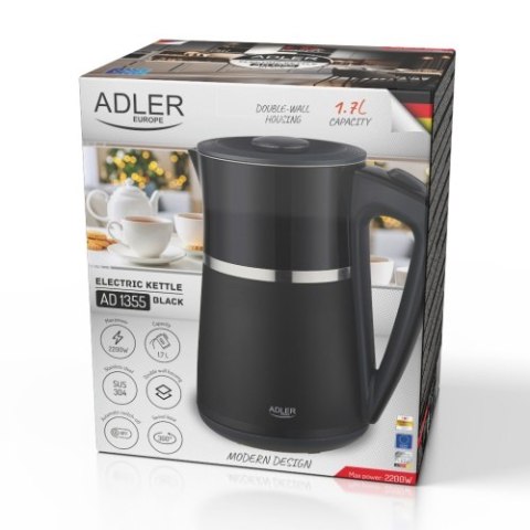 Adler Czajnik elektryczny 1,7 L | Wnętrze ze stali nierdzewnej | Podwójne ścianki