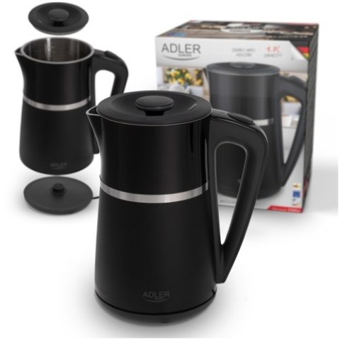 Adler Czajnik elektryczny 1,7 L | Wnętrze ze stali nierdzewnej | Podwójne ścianki