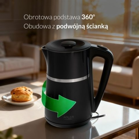 Adler Czajnik elektryczny 1,7 L | Wnętrze ze stali nierdzewnej | Podwójne ścianki