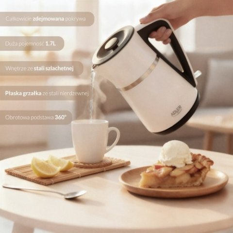 Adler Czajnik elektryczny 1,7 L | Wnętrze ze stali nierdzewnej | Podwójne ścianki