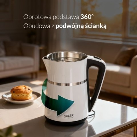 Adler Czajnik elektryczny 1,7 L | Wnętrze ze stali nierdzewnej | Podwójne ścianki