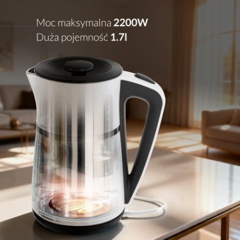 Adler Czajnik elektryczny 1,7 L | Wnętrze ze stali nierdzewnej | Podwójne ścianki