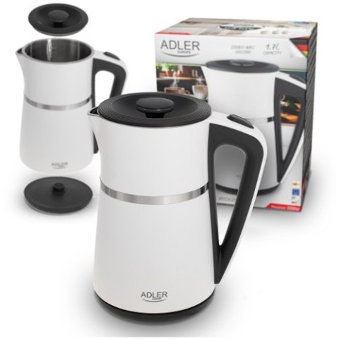 Adler Czajnik elektryczny 1,7 L | Wnętrze ze stali nierdzewnej | Podwójne ścianki