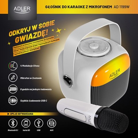 Adler Głośnik do karaoke z mikrofonem - SD/USB/AUX/Bluetooth