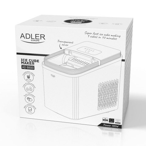 Adler Kostkarka do lodu | 12 kg/24h | 2 rozmiary kostek | Tryb czyszczenia | Cicha praca | Panel dotykowy