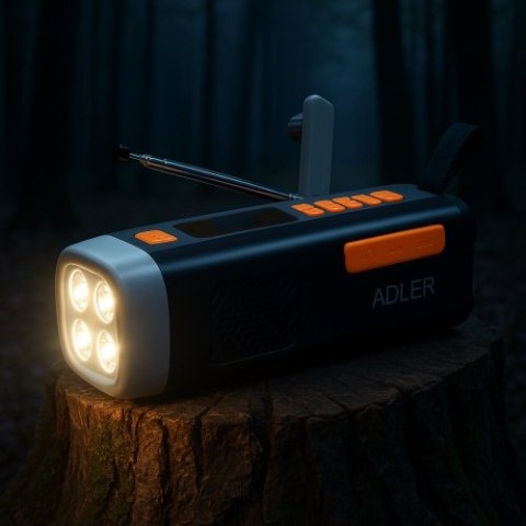 Adler Radio Awaryjne z Panelem Słonecznym, Korbką i Powerbankiem | Bluetooth 5.0 | Latarka LED 4W | 4500 mAh