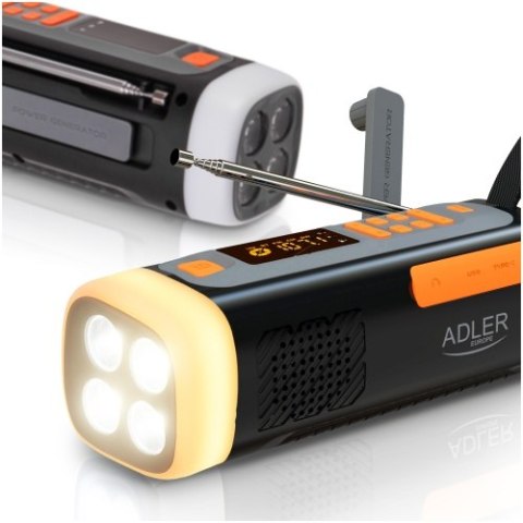 Adler Radio Awaryjne z Panelem Słonecznym, Korbką i Powerbankiem | Bluetooth 5.0 | Latarka LED 4W | 4500 mAh