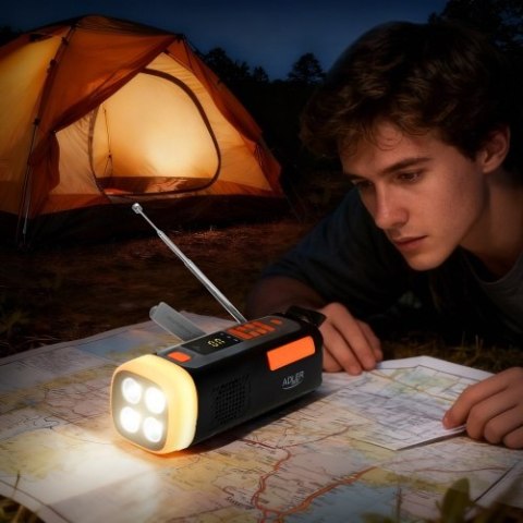 Adler Radio Awaryjne z Panelem Słonecznym, Korbką i Powerbankiem | Bluetooth 5.0 | Latarka LED 4W | 4500 mAh