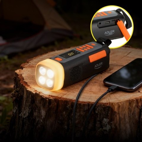 Adler Radio Awaryjne z Panelem Słonecznym, Korbką i Powerbankiem | Bluetooth 5.0 | Latarka LED 4W | 4500 mAh