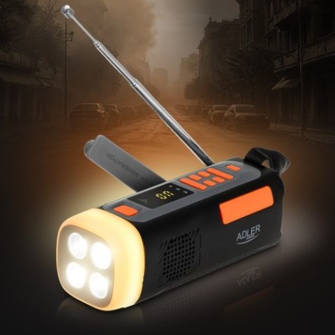 Adler Radio Awaryjne z Panelem Słonecznym, Korbką i Powerbankiem | Bluetooth 5.0 | Latarka LED 4W | 4500 mAh