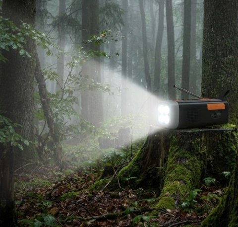 Adler Radio Awaryjne z Panelem Słonecznym, Korbką i Powerbankiem | Bluetooth 5.0 | Latarka LED 4W | 4500 mAh