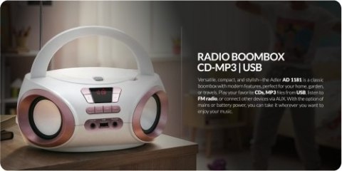 Adler Radio Boombox CD-MP3 | USB | FM Radio | AUX | Gniazdo słuchawkowe