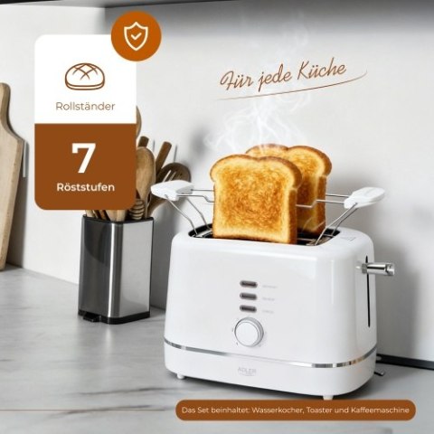 Adler Toster z rusztem do bułek | 7 poziomów opiekania | Funkcja rozmrażania i podgrzewania