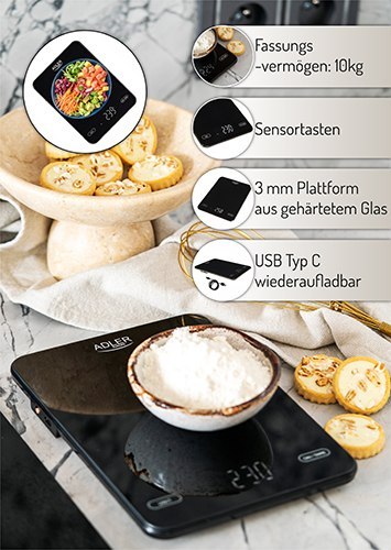 Adler Waga kuchenna 10kg ładowana przez USB