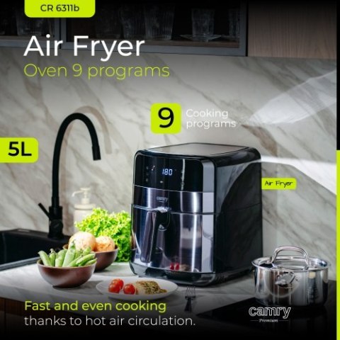 Camry Frytkownica beztłuszczowa | 9 programów | 5,0 L | Air Fryer