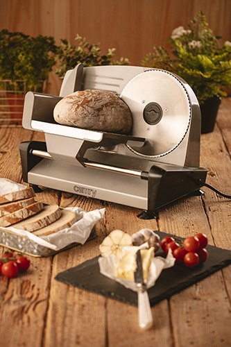 Camry Krajalnica do wędlin, pieczywa i serów | Regulacja grubości 0-15 mm | Ostrze ze stali nierdzewnej 19 cm