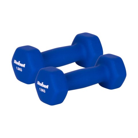 Hantelki żeliwne neoprenowe HEX 2x1.5kg, REBEL ACTIVE