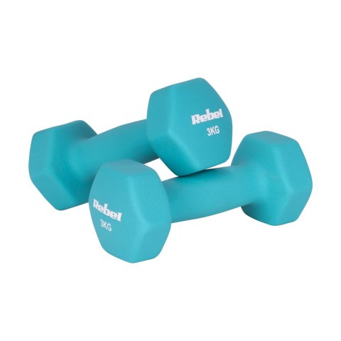 Hantelki żeliwne neoprenowe HEX zestaw 12kg (2x1kg+2x2kg+2x3kg), REBEL ACTIVE