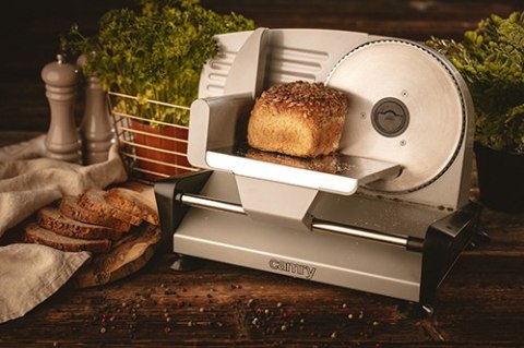 Camry Krajalnica do wędlin, pieczywa i serów | Regulacja grubości 0-15 mm | Ostrze ze stali nierdzewnej 19 cm