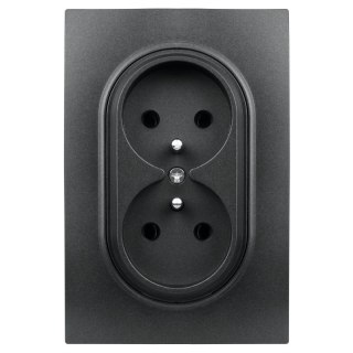 Gniazdo podwójne z ramką plastikową, czarne, OVAL, Electromalt