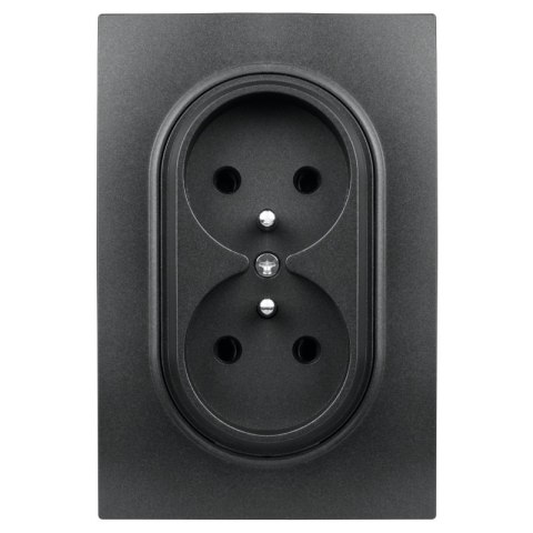 Gniazdo podwójne z ramką plastikową, czarne, OVAL, Electromalt