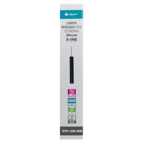 Lampa wisząca szynowa, 12 W, 753 lm, 4000 K, 30 cm, czarna, X-LINE DPM