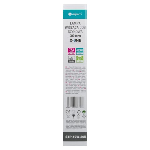 Lampa wisząca szynowa, 12 W, 753 lm, 4000 K, 30 cm, czarna, X-LINE DPM