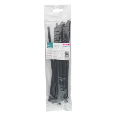 Opaski zaciskowe wielokrotnego użytku, 7,5 x 250 mm, 20 szt., czarne