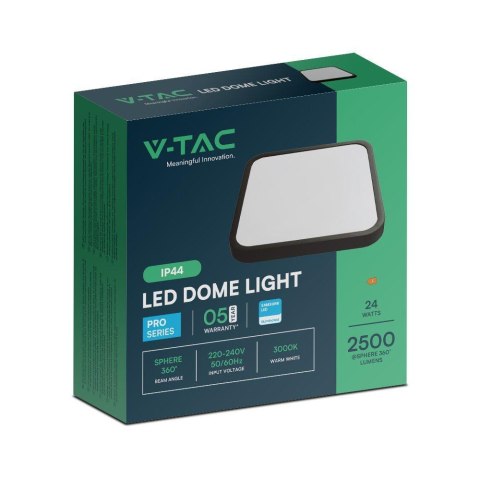 Plafon V-TAC 24W LED SAMSUNG CHIP kwadrat 30x30cm natynkowy IP44 czarny VT-8624B 4000K 2500lm