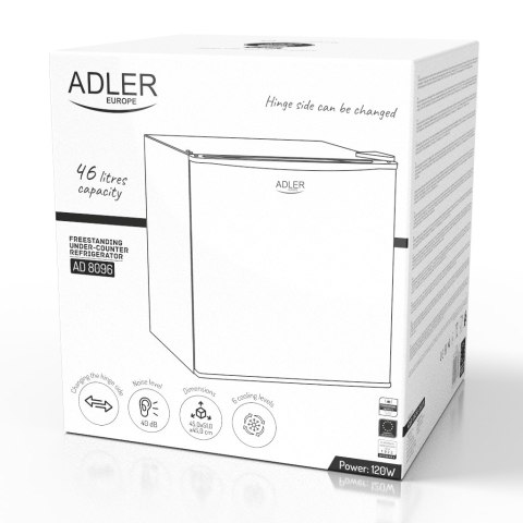 Adler Wolnostojąca lodówka podblatowa 45L | Metalowe drzwi | 6-stopniowa regulacja | Agregatowa | Biała
