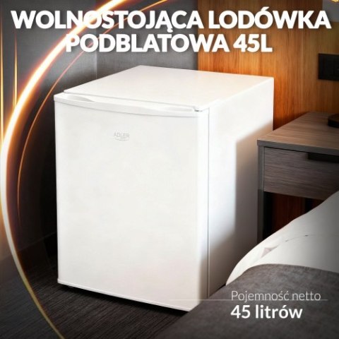 Adler Wolnostojąca lodówka podblatowa 45L | Metalowe drzwi | 6-stopniowa regulacja | Agregatowa | Biała
