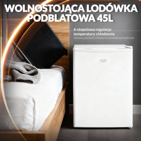 Adler Wolnostojąca lodówka podblatowa 45L | Metalowe drzwi | 6-stopniowa regulacja | Agregatowa | Biała