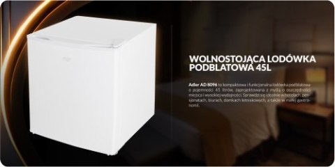 Adler Wolnostojąca lodówka podblatowa 45L | Metalowe drzwi | 6-stopniowa regulacja | Agregatowa | Biała