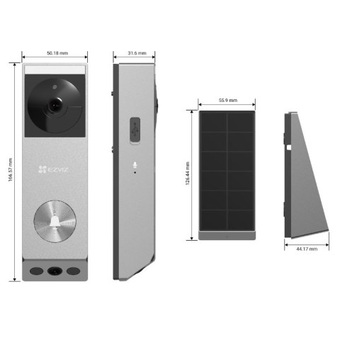Dzwonek bezprzewodowy WiFi z kamerą, solarny, EP3X, EZVIZ