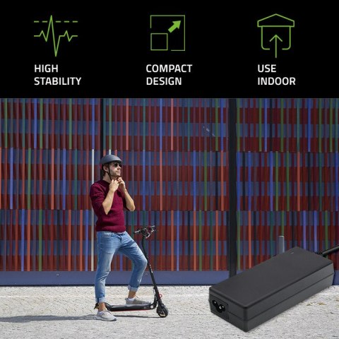 Qoltec Ładowarka do hulajnogi Xiaomi, roweru, skutera elektrycznego Ninebot 84W | 36V | 42V | 2A | 8.0*8.0+pin | +kabel zasilają