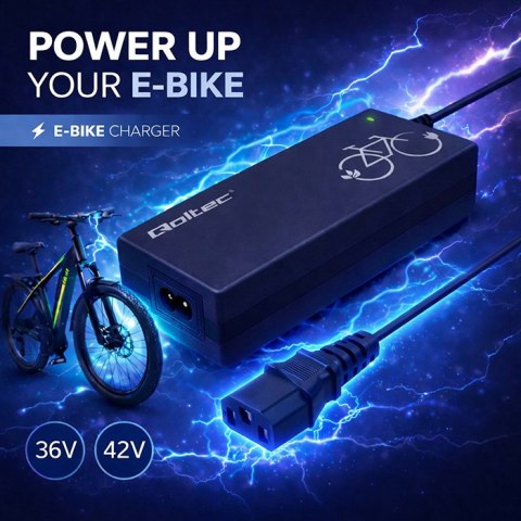 Qoltec Ładowarka do roweru elektrycznego 36V | 42V | 2A | C14-IEC-3Pin +kabel zasilający