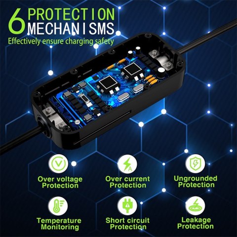 Qoltec Mobilna ładowarka do samochodu elektrycznego EV z regulacją 2w1 Typ2 | 11kW | Wi-fi | LCD | 3 fazy | Przenośna | Wallbox 