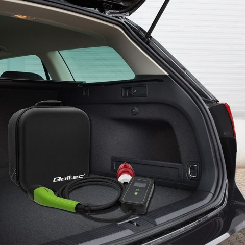 Qoltec Mobilna ładowarka do samochodu elektrycznego EV z regulacją 2w1 Typ2 | 11kW | Wi-fi | LCD | 3 fazy | Przenośna | Wallbox 