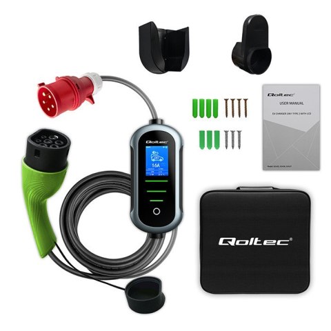 Qoltec Mobilna ładowarka do samochodu elektrycznego EV z regulacją 2w1 Typ2 | 22kW | 400V | Wi-fi | TUYA | SMART LIFE | LCD | Pr