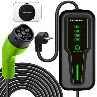 Qoltec Mobilna ładowarka do samochodu elektrycznego EV z regulacją 2w1 Typ2 | 3.5kW | 230V | LCD | Przenośna | 4m
