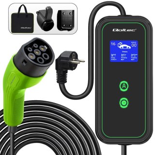 Qoltec Mobilna ładowarka do samochodu elektrycznego EV z regulacją 2w1 Typ2 | 3.5kW | 230V | LCD | Przenośna | Wallbox| 5m