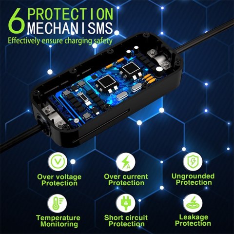 Qoltec Mobilna ładowarka do samochodu elektrycznego EV z regulacją 2w1 Typ2 | 3.5kW | 230V | LCD | Przenośna | Wallbox| 5m