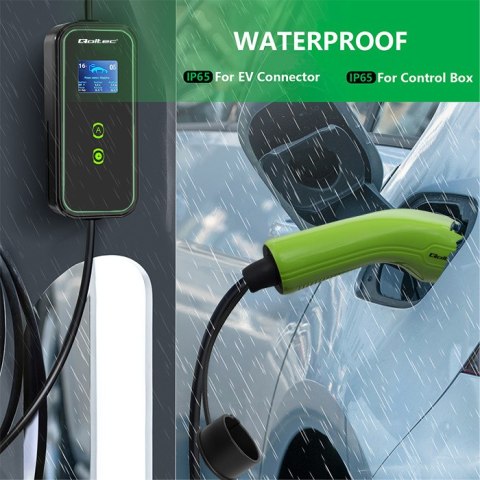 Qoltec Mobilna ładowarka do samochodu elektrycznego EV z regulacją 2w1 Typ2 | 3.5kW | 230V | LCD | Przenośna | Wallbox| 5m