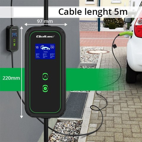 Qoltec Mobilna ładowarka do samochodu elektrycznego EV z regulacją 2w1 Typ2 | 3.5kW | 230V | LCD | Przenośna | Wallbox| 5m