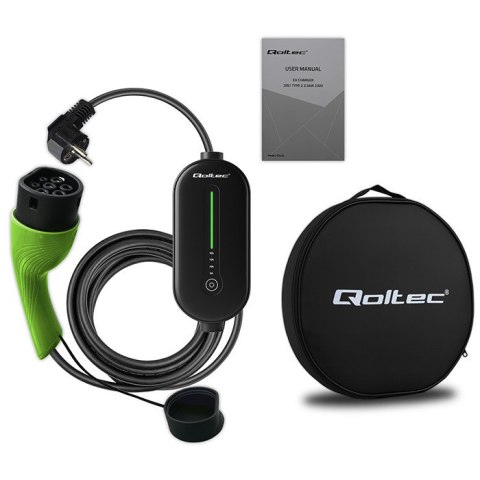 Qoltec Mobilna ładowarka do samochodu elektrycznego EV z regulacją 2w1 Typ2 | 3.5kW | 230V | LED | 5m