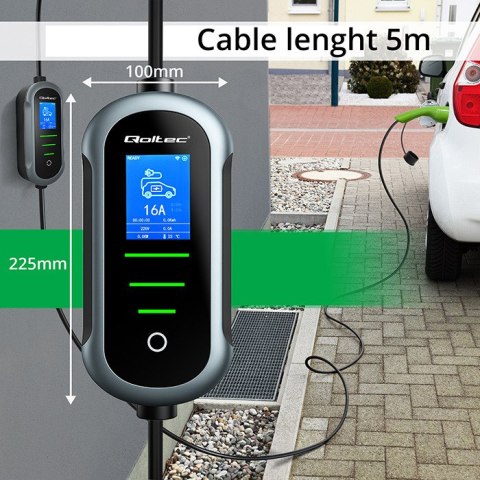 Qoltec Mobilna ładowarka do samochodu elektrycznego EV z regulacją 2w1 Typ2 | 3.5kW | 230V | Wi-fi | TUYA | SMART LIFE | LCD | P