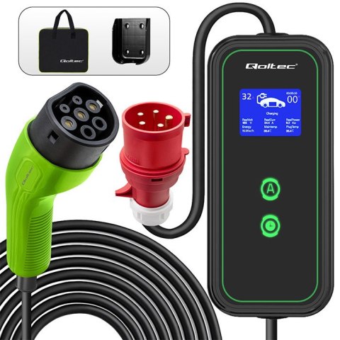 Qoltec Mobilna ładowarka do samochodu elektrycznego EV z regulacją 2w1 Typ2 | 7kW | 230V | LCD | Przenośna | Wallbox | 5m