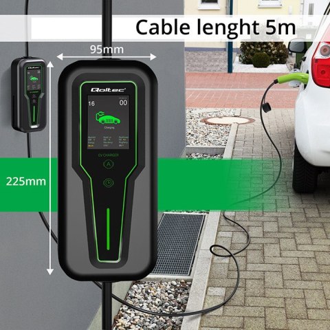Qoltec Mobilna ładowarka do samochodu elektrycznego EV z regulacją 2w1 Typ2 | 7kW | 230V | LCD | Przenośna | Wallbox | 5m