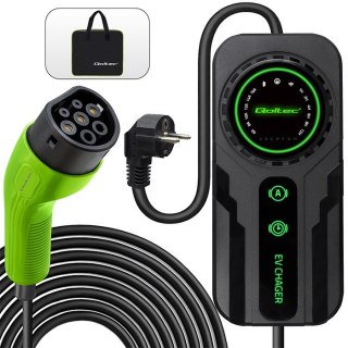 Qoltec Mobilna ładowarka do samochodu elektrycznego EV z regulacją 2w1 Typ2 | SCHUKO | 3.5kW | 230V | LCD | Przenośna | Wallbox 