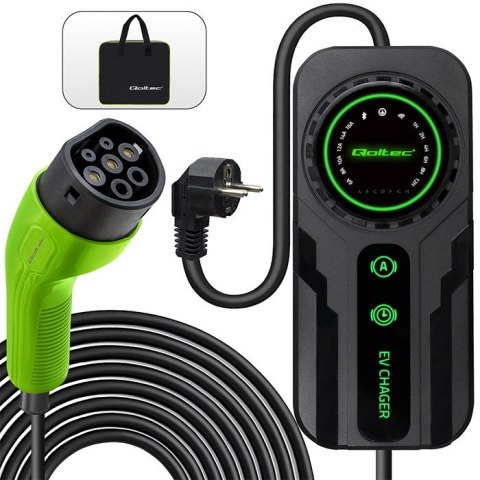 Qoltec Mobilna ładowarka do samochodu elektrycznego EV z regulacją 2w1 Typ2 | SCHUKO | 3.5kW | 230V | LCD | Przenośna | Wallbox 